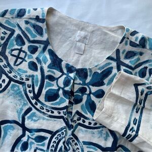 Chico’s Batik Watercolor Artisan Printed Linen Jacket Size 3 XL/16